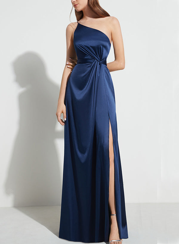 One-Shoulder Sleeveless Silk Like Satin Bridesmaid Dresses