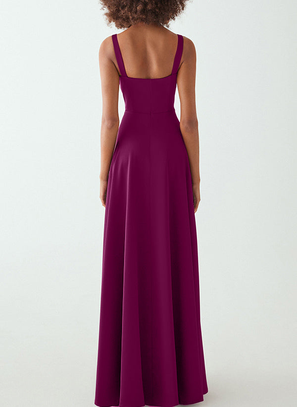 A-Line V-Neck Sleeveless Elastic Satin Bridesmaid Dresses With Front Split