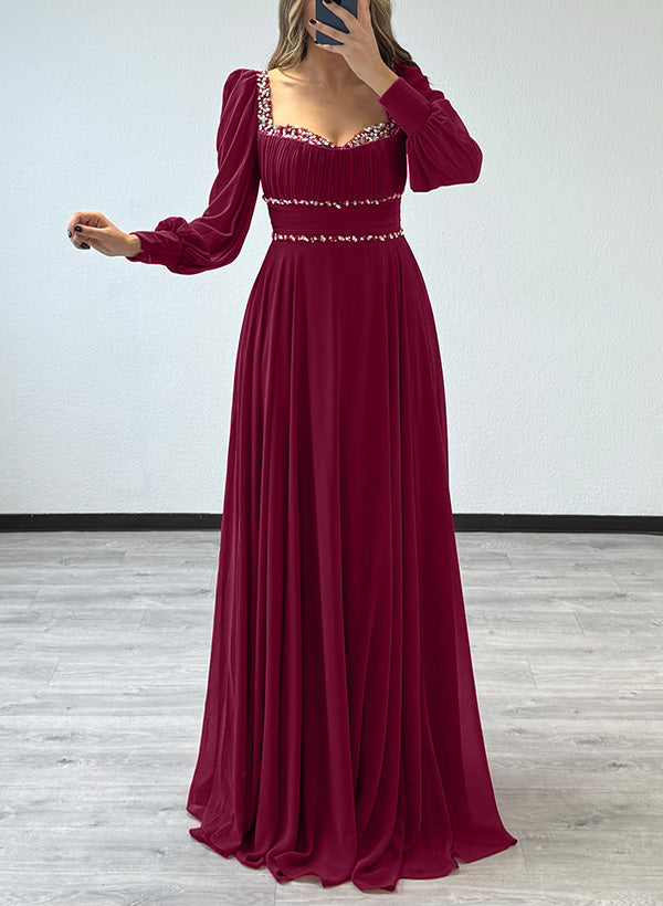 Sweetheart Long Sleeves Floor-Length Chiffon Bridesmaid Dresses