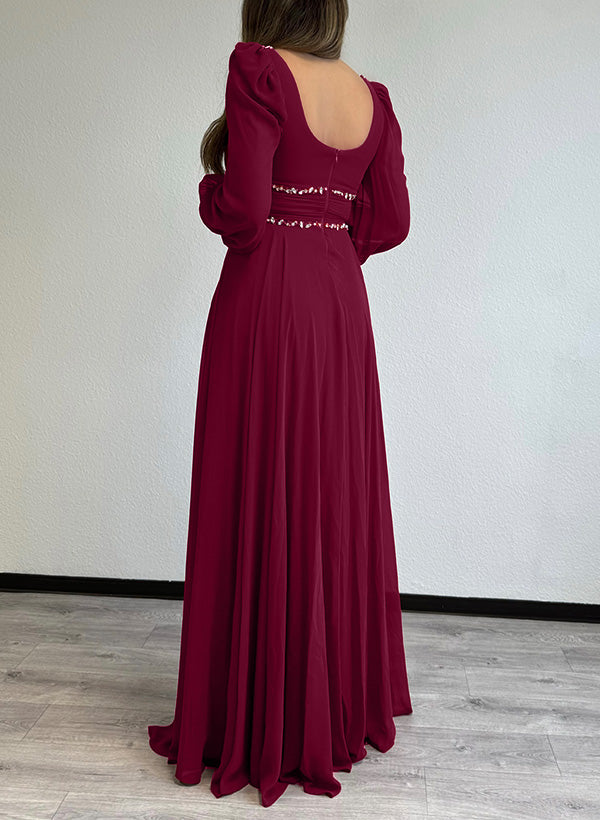 Sweetheart Long Sleeves Floor-Length Chiffon Bridesmaid Dresses