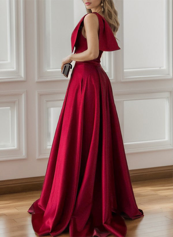 A-Line One Shoulder Sleeveless Satin Bridesmaid Dresses With Bows