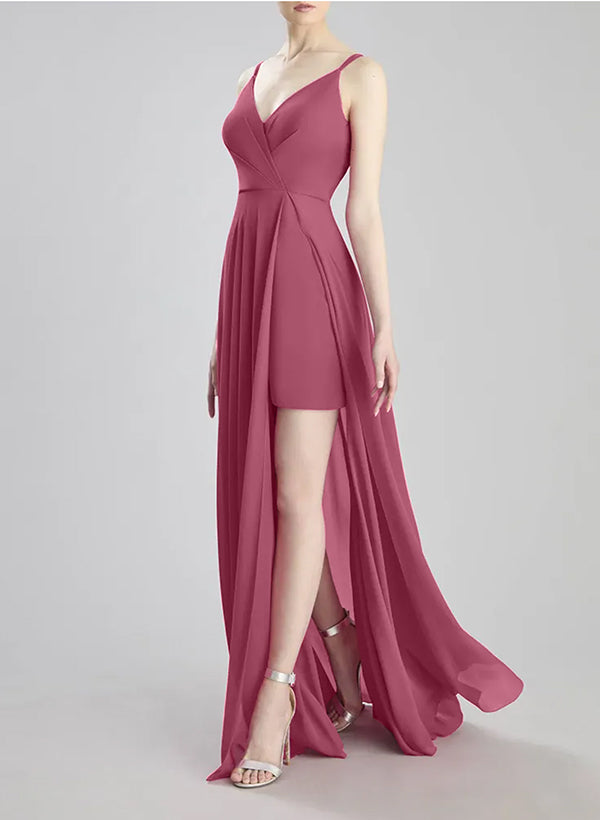 A-Line V-Neck Sleeveless Chiffon Bridesmaid Dresses High Split