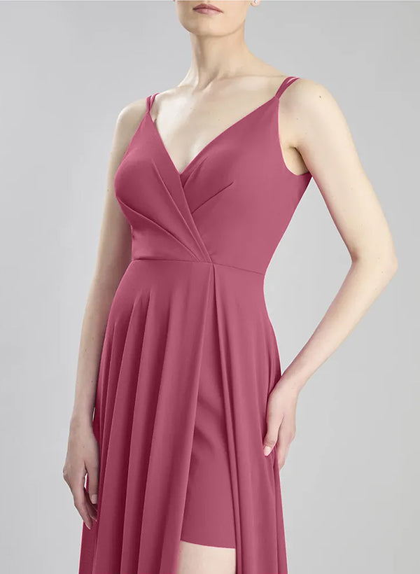 A-Line V-Neck Sleeveless Chiffon Bridesmaid Dresses High Split