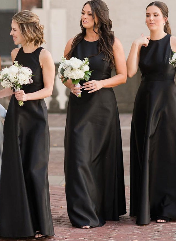 A-Line Scoop Neck Satin Bridesmaid Dresses With Back Opening