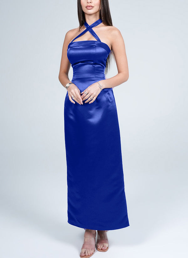 Halter Sleeveless Silk Like Satin Bridesmaid Dresses