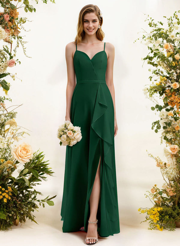 Sweetheart Sleeveless Chiffon Bridesmaid Dress with Split Front Ruffles