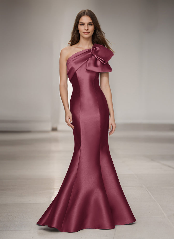 One-Shoulder Sleeveless Satin Bridesmaid Dresses With Bows