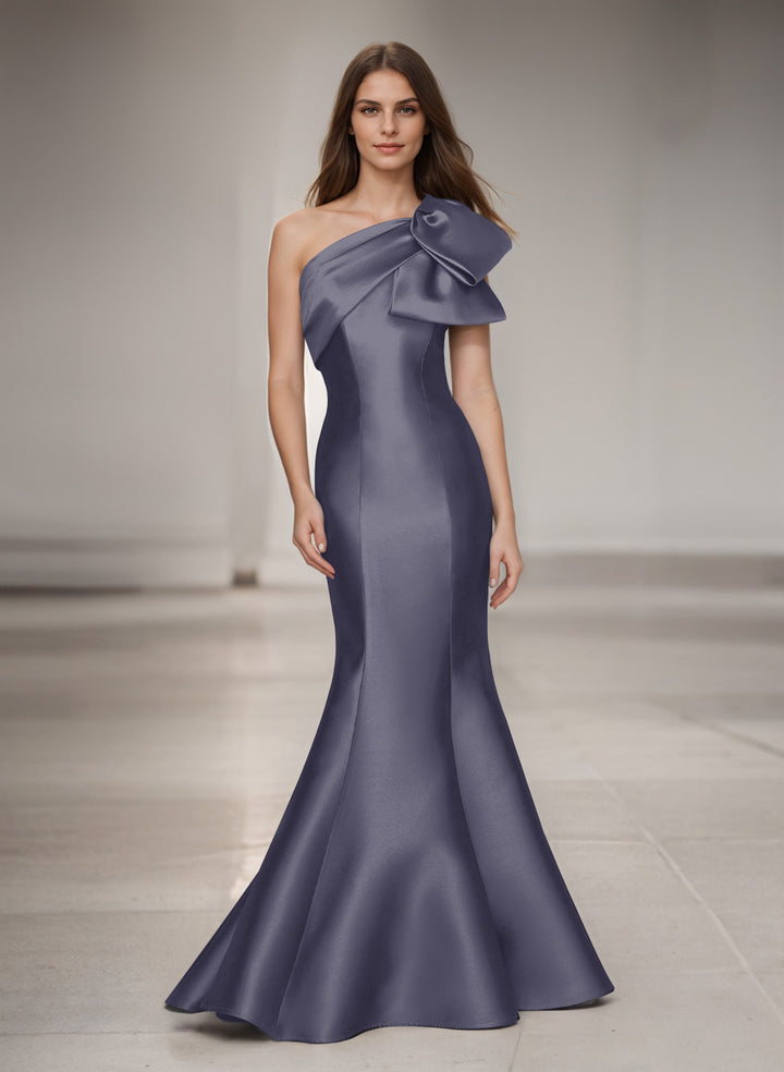 One-Shoulder Sleeveless Satin Bridesmaid Dresses With Bows