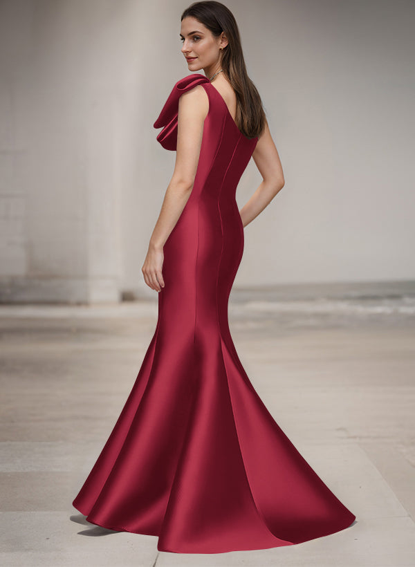 One-Shoulder Sleeveless Satin Bridesmaid Dresses With Bows