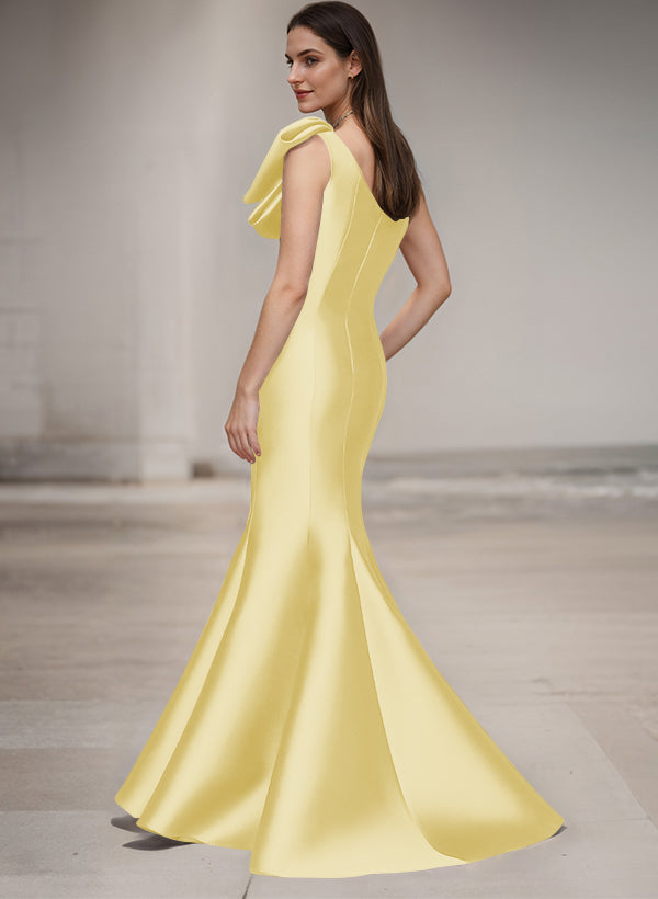 One-Shoulder Sleeveless Satin Bridesmaid Dresses With Bows