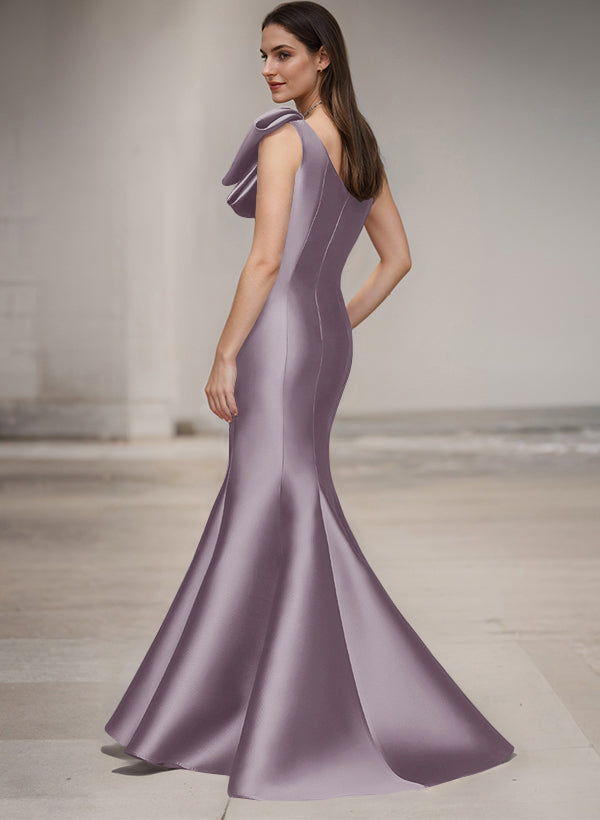 One-Shoulder Sleeveless Satin Bridesmaid Dresses With Bows