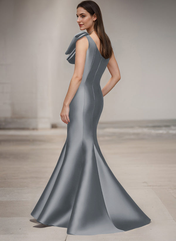 One-Shoulder Sleeveless Satin Bridesmaid Dresses With Bows