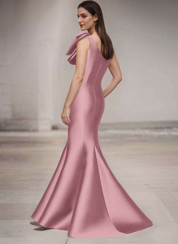 One-Shoulder Sleeveless Satin Bridesmaid Dresses With Bows