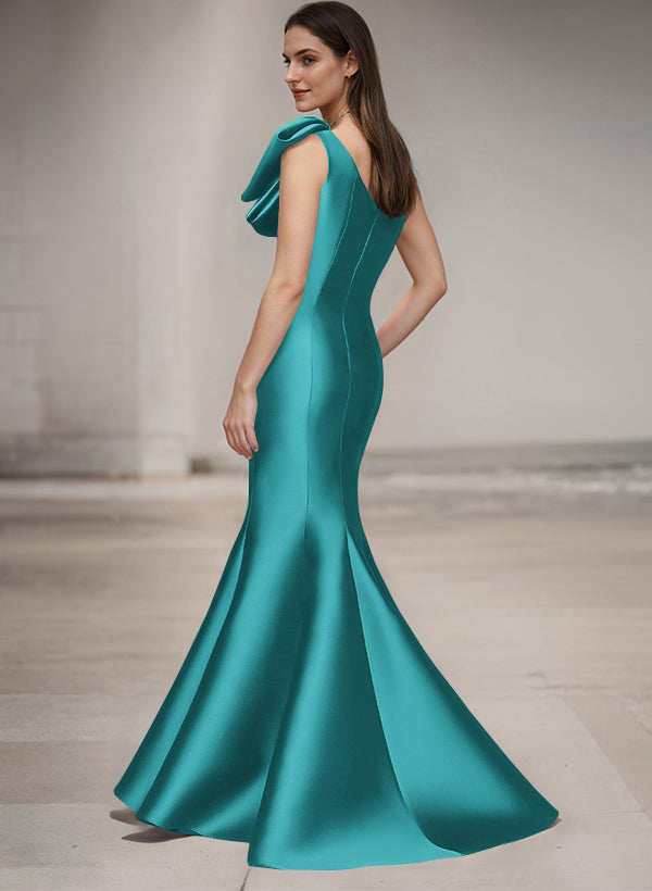 One-Shoulder Sleeveless Satin Bridesmaid Dresses With Bows