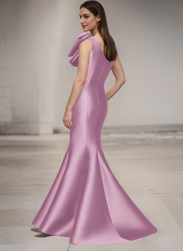 One-Shoulder Sleeveless Satin Bridesmaid Dresses With Bows