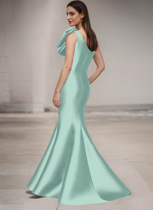 One-Shoulder Sleeveless Satin Bridesmaid Dresses With Bows