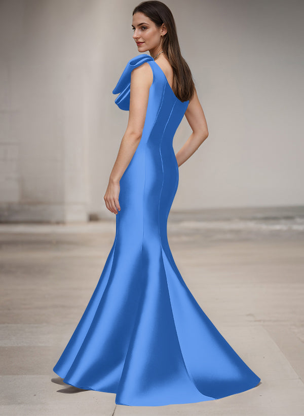 One-Shoulder Sleeveless Satin Bridesmaid Dresses With Bows