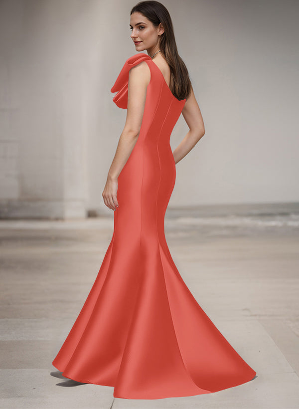 One-Shoulder Sleeveless Satin Bridesmaid Dresses With Bows