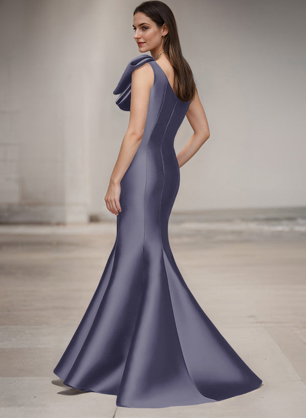 One-Shoulder Sleeveless Satin Bridesmaid Dresses With Bows