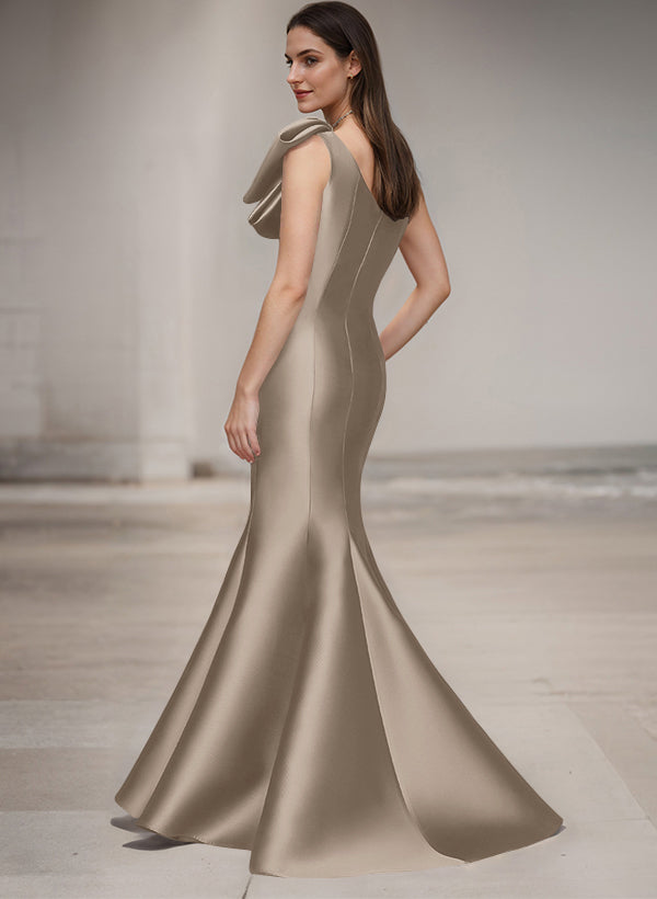 One-Shoulder Sleeveless Satin Bridesmaid Dresses With Bows