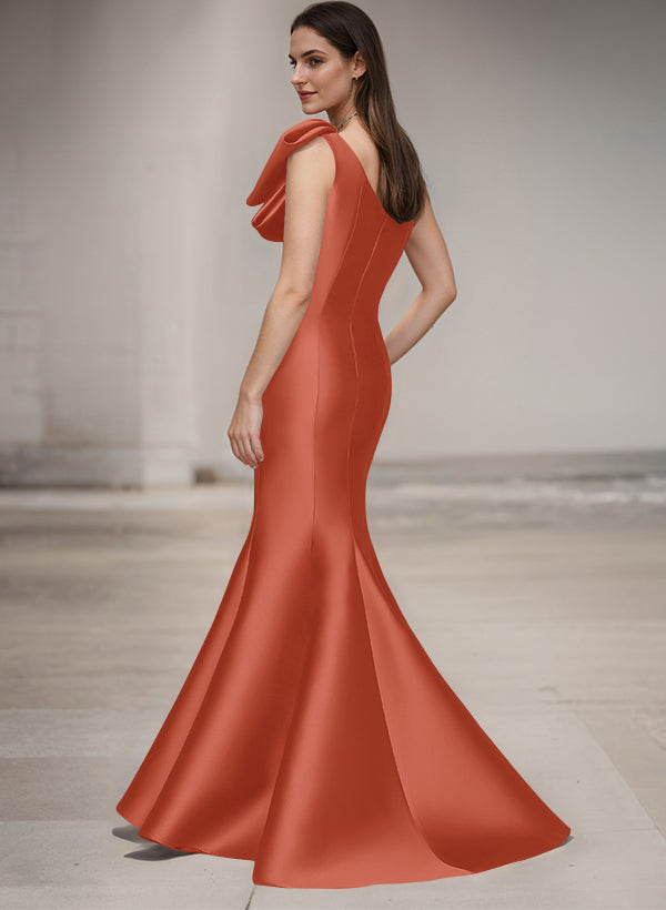 One-Shoulder Sleeveless Satin Bridesmaid Dresses With Bows