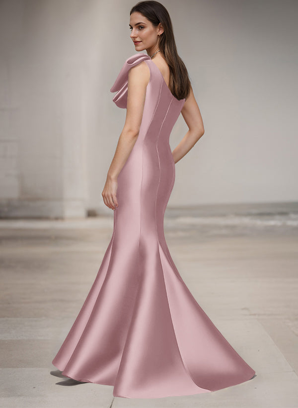 One-Shoulder Sleeveless Satin Bridesmaid Dresses With Bows