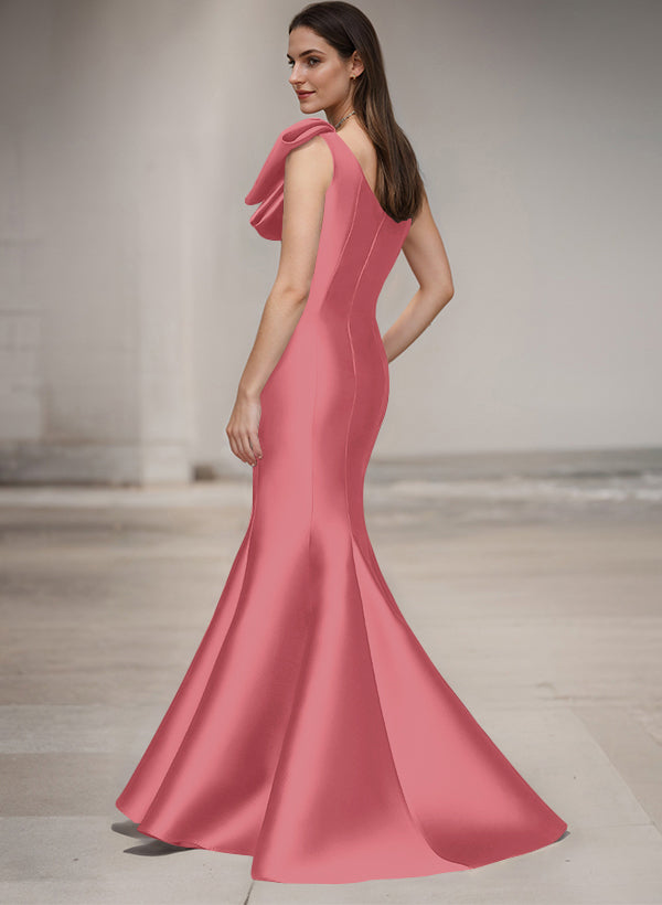 One-Shoulder Sleeveless Satin Bridesmaid Dresses With Bows