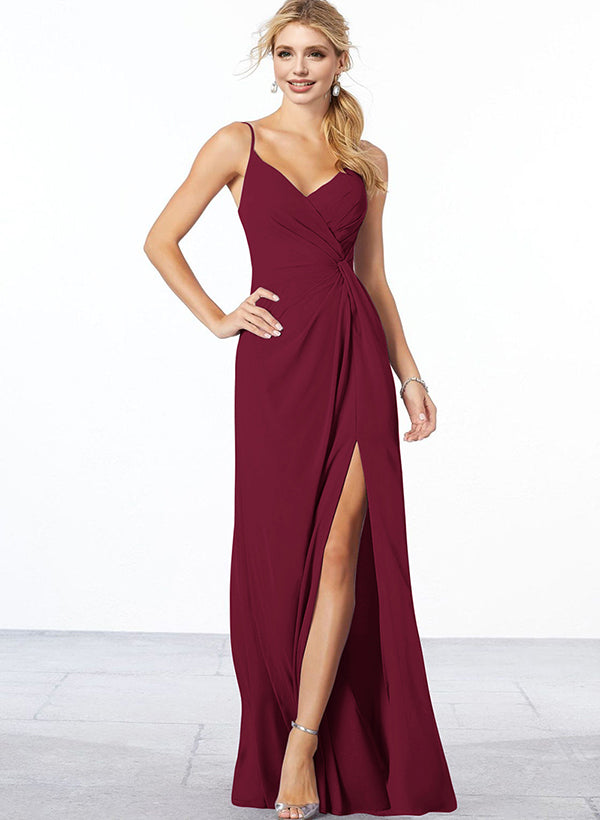 V-Neck A-Line Chiffon Bridesmaid Dress with Ruffle Hem