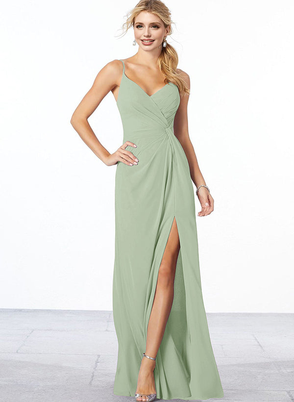 V-Neck A-Line Chiffon Bridesmaid Dress with Ruffle Hem