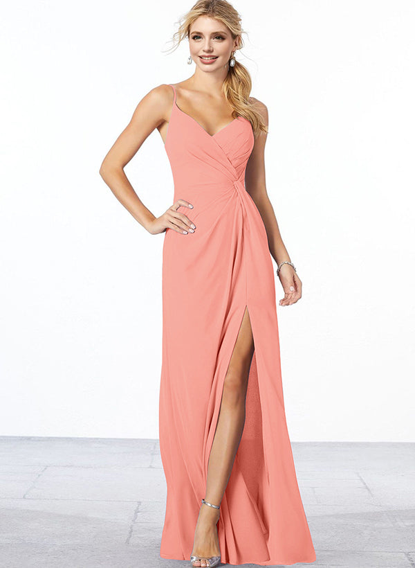 V-Neck A-Line Chiffon Bridesmaid Dress with Ruffle Hem