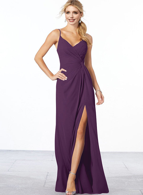 V-Neck A-Line Chiffon Bridesmaid Dress with Ruffle Hem