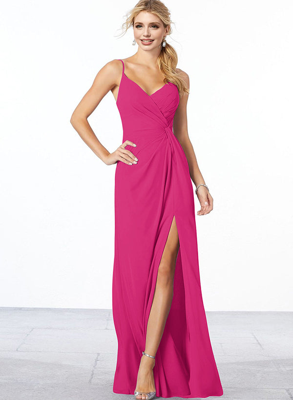 V-Neck A-Line Chiffon Bridesmaid Dress with Ruffle Hem