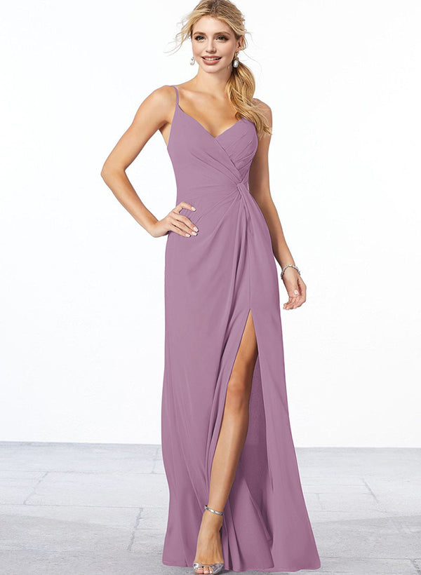 V-Neck A-Line Chiffon Bridesmaid Dress with Ruffle Hem