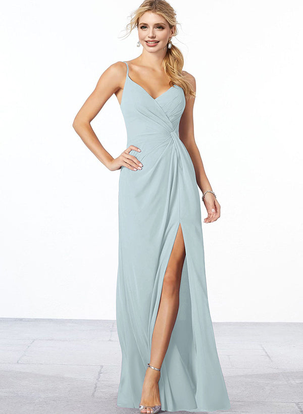 V-Neck A-Line Chiffon Bridesmaid Dress with Ruffle Hem