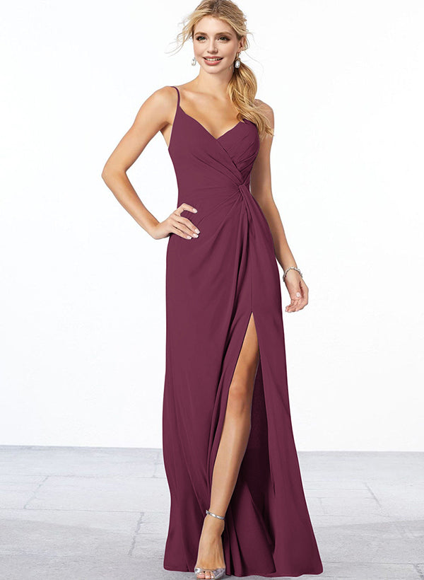 V-Neck A-Line Chiffon Bridesmaid Dress with Ruffle Hem