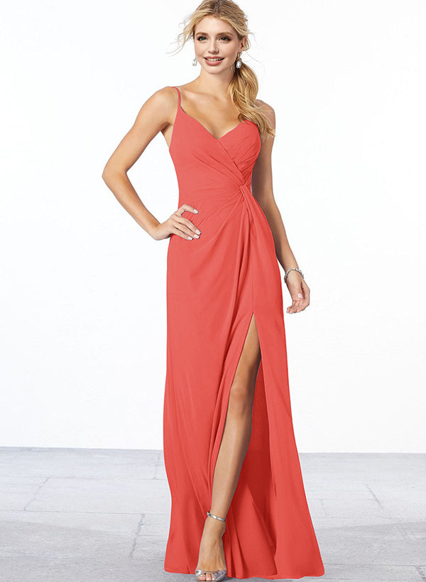 V-Neck A-Line Chiffon Bridesmaid Dress with Ruffle Hem