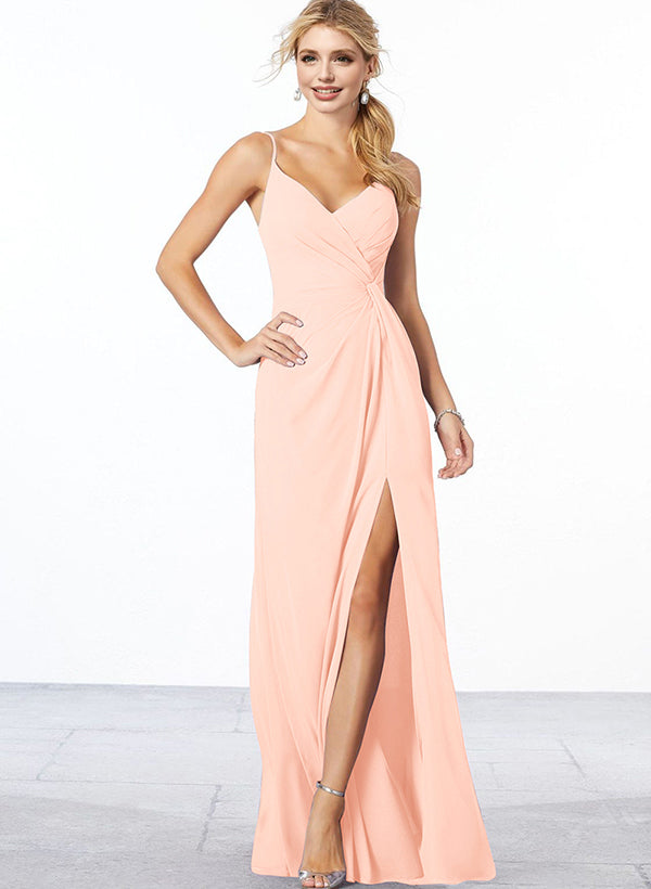 V-Neck A-Line Chiffon Bridesmaid Dress with Ruffle Hem