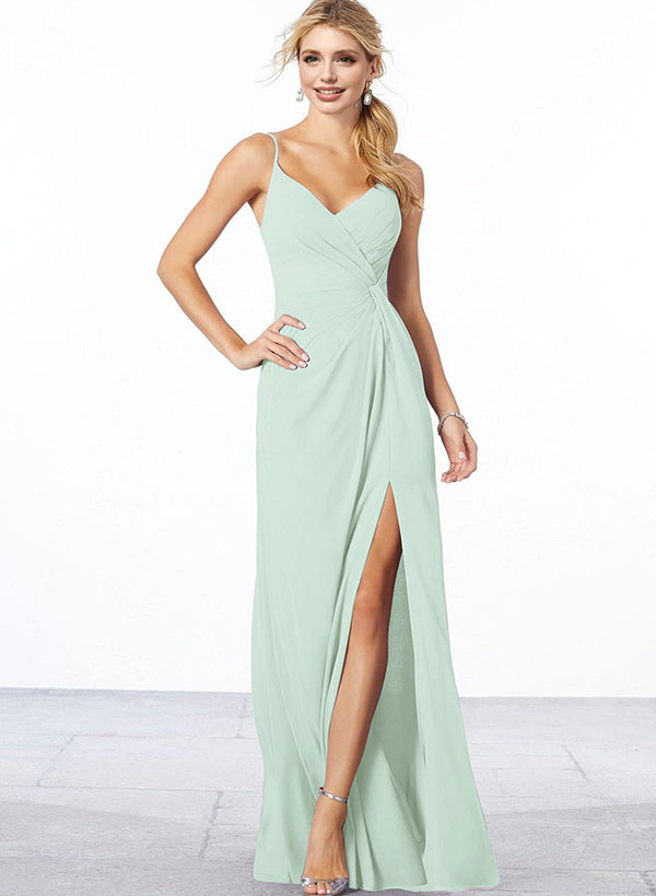 V-Neck A-Line Chiffon Bridesmaid Dress with Ruffle Hem