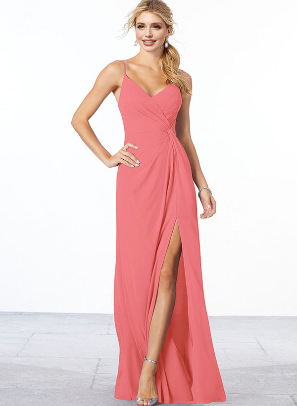 V-Neck A-Line Chiffon Bridesmaid Dress with Ruffle Hem