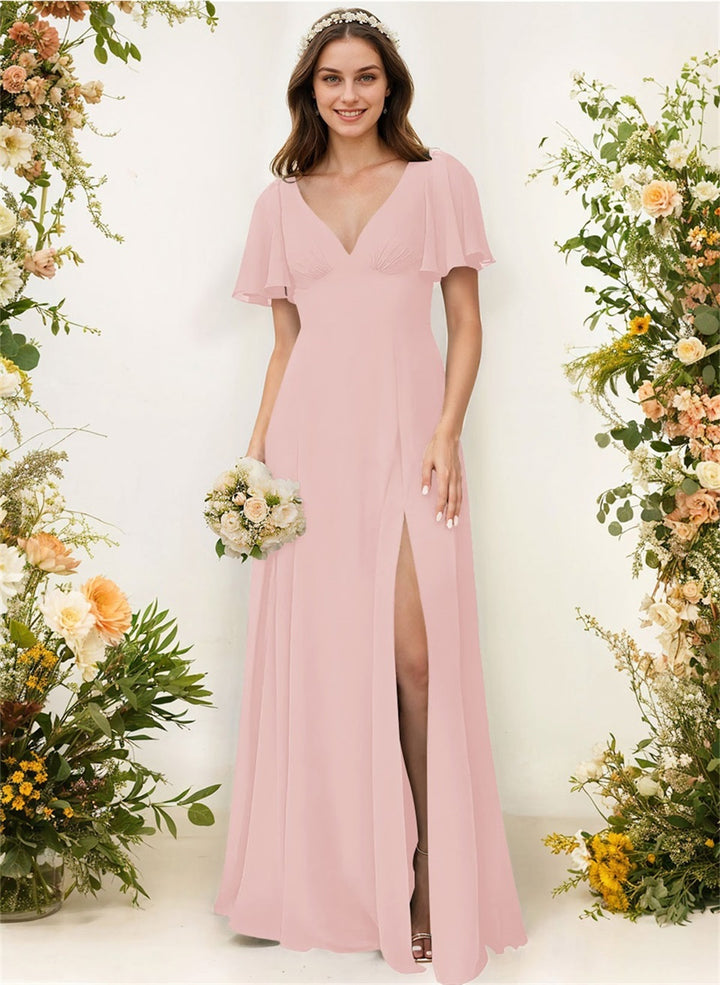 A-Line Bridesmaid Dress With Split Front and Back Hole