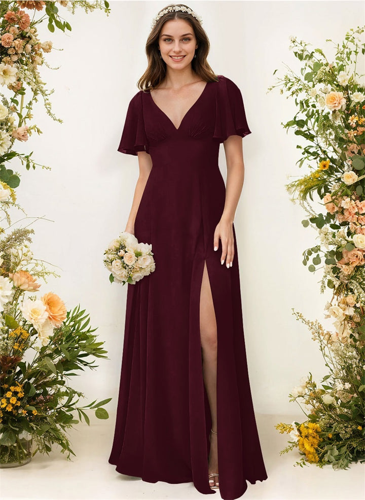 A-Line Bridesmaid Dress With Split Front and Back Hole