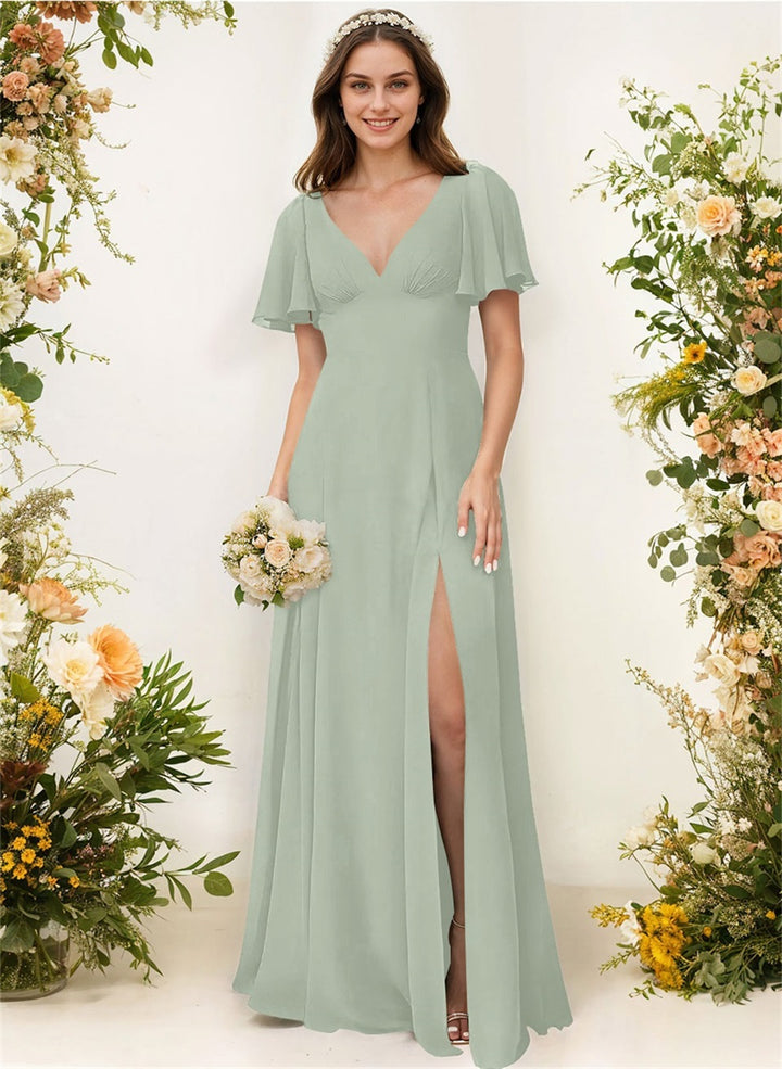 A-Line Bridesmaid Dress With Split Front and Back Hole