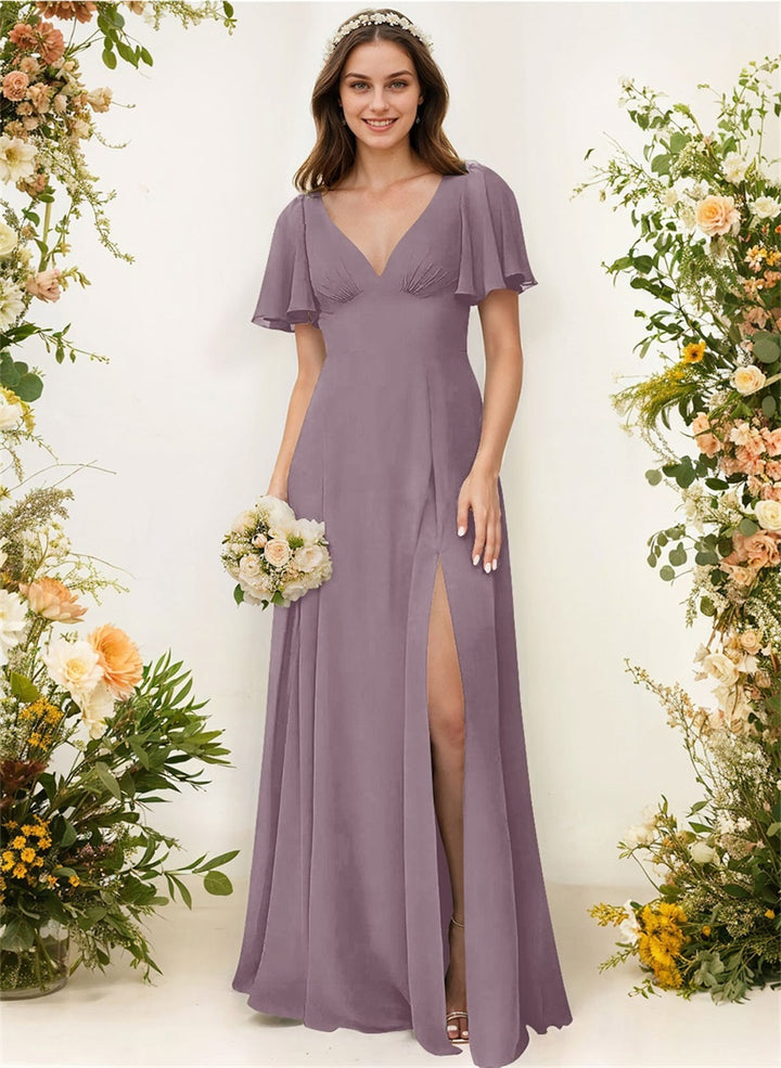 A-Line Bridesmaid Dress With Split Front and Back Hole