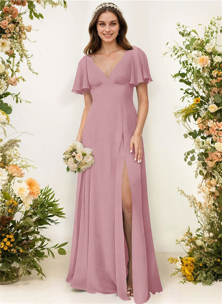 A-Line Bridesmaid Dress With Split Front and Back Hole