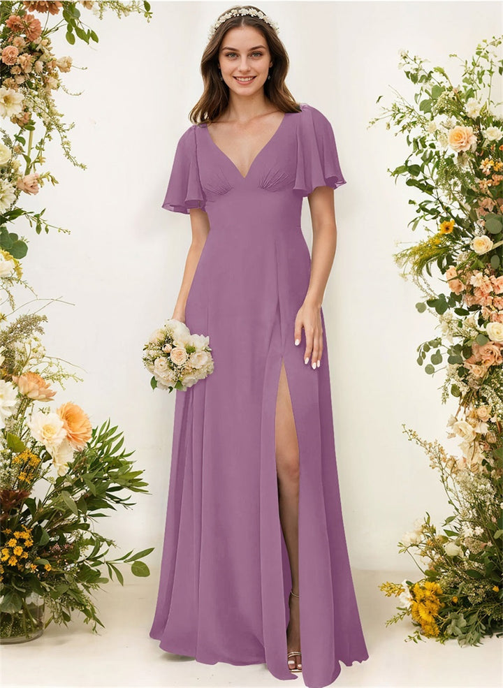 A-Line Bridesmaid Dress With Split Front and Back Hole