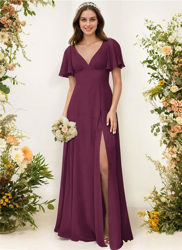 A-Line Bridesmaid Dress With Split Front and Back Hole