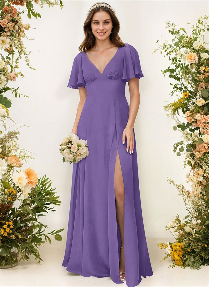 A-Line Bridesmaid Dress With Split Front and Back Hole